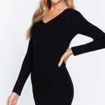 Long Slv V-neck Sweater Mini Dress