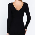 Long Slv V-neck Sweater Mini Dress