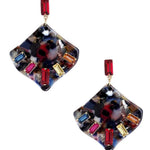 Acetate Rhinestone Square Dangle Earring