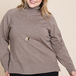 Plus Size High Quality Buttery Soft Solid Knit Turtleneck Two Tone High Low Hem Sweater