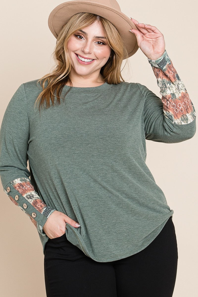 Plus Size Solid Casual Long Sleeves Top