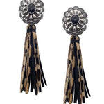 Western Style Natural Stone Faux Leather Tassel Dangle Earring