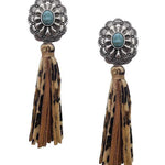 Western Style Natural Stone Faux Leather Tassel Dangle Earring