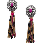 Western Style Natural Stone Faux Leather Tassel Dangle Earring