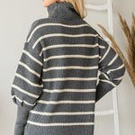 Heavy Knit Striped Turtle Neck Knit Sweater