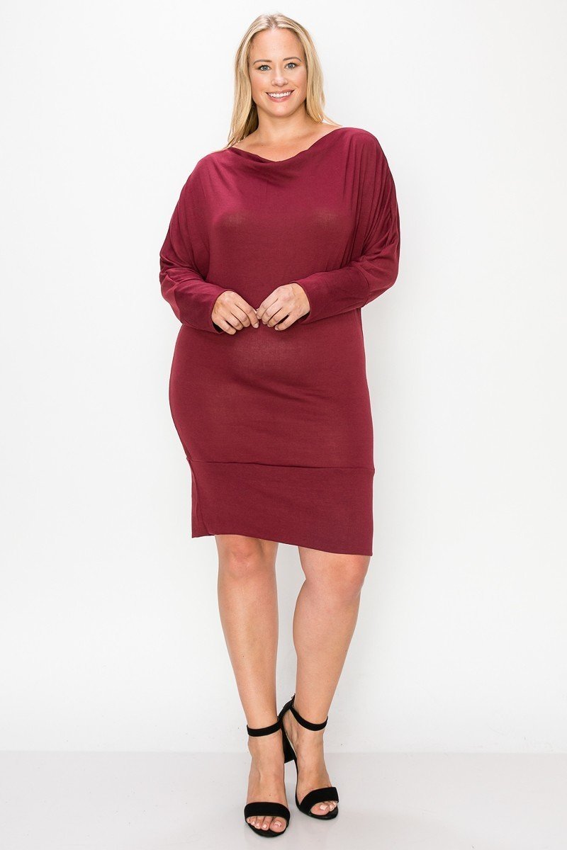 Draped Neck Long Sleeve Dress