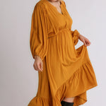 Split Neck Button Front Dolman Sleeve High Low Dress