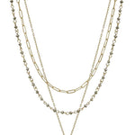 3 Layered Metal Crystal Bead Chain Hexagon Leopard Pendant Necklace