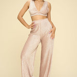 Crushed Velvet Plunging Neck Tank Top And High Waist Palazzo Pants Set