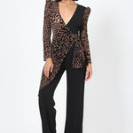 Plunging V Buckle Detail Leopard Jumpsuit