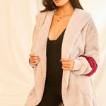 Color Block Long Sleeve Wool Hoodie Jacket With Pocket