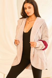 Color Block Long Sleeve Wool Hoodie Jacket With Pocket