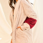 Color Block Long Sleeve Wool Hoodie Jacket With Pocket