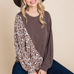 Cute Animal French Terry Brush Contrast Print Pullover With Cuff Detail