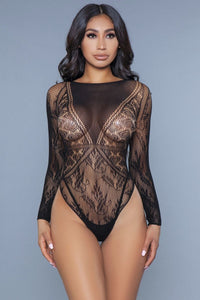 Heart Shape Detail With Floral Lace Bottom/sleeves Bodysuit