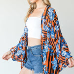 Stripes And Floral Print Lightweight Kimono