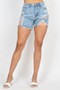 Ripped Five-pocket blue Jean Mini Denim Shorts