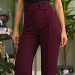 High Waist Pants With Self Fabric Buckle Detail On The Waist