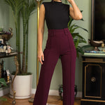 High Waist Pants With Self Fabric Buckle Detail On The Waist