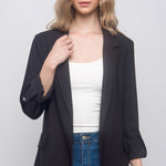 Woven Solid 3/4 Sleeve Blazer