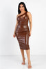 Pre-Order Faux Leather One Shoulder Cut-Out Midi Dress