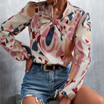 Printed Tie Neck Puff Sleeve Blouse