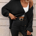 Button Down Horizontal-Ribbing Longline Cardigan