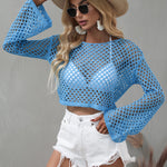 Openwork Flare Sleeve Cropped Cover Up