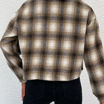 Plaid Button-Up Dropped Shoulder Shacket