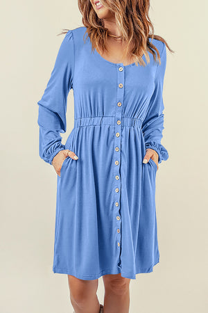 Button Down Long Sleeve Dress with Pockets