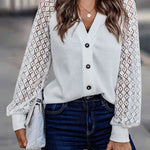 Lantern Sleeve V-Neck Button-Down Cardigan