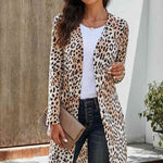 Double Take Printed Open Front Longline Cardigan