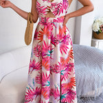 Botanical Print Tied Backless Cutout Slit Dress