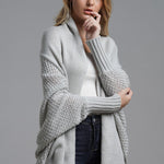 Dolman Sleeve Open Front Ribbed Trim Longline Cardigan