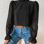 Mock Neck Flounce Sleeve Blouse