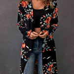 Double Take Printed Open Front Longline Cardigan