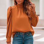 Mock Neck Puff Sleeve Blouse