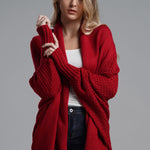 Dolman Sleeve Open Front Ribbed Trim Longline Cardigan