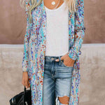 Double Take Printed Open Front Longline Cardigan