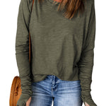 Thumbhole Long Sleeve Round Neck Top