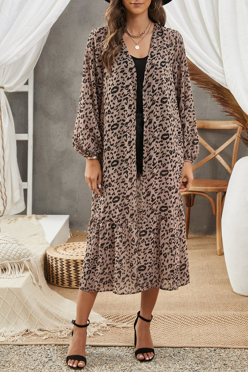 Animal Print Long Sleeve Open Front Cardigan