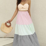 Plaid Strapless Top and Tiered Skirt Set