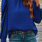 Mock Neck Puff Sleeve Blouse