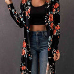 Double Take Printed Open Front Longline Cardigan