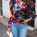 Printed Surplice Neck Long Sleeve Blouse