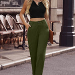 Ankle-Length Straight Leg Pants with Pockets