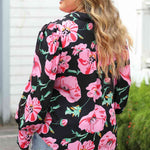 Plus Size Printed Collared Neck Long Sleeve Shirt