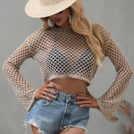 Openwork Flare Sleeve Cropped Cover Up